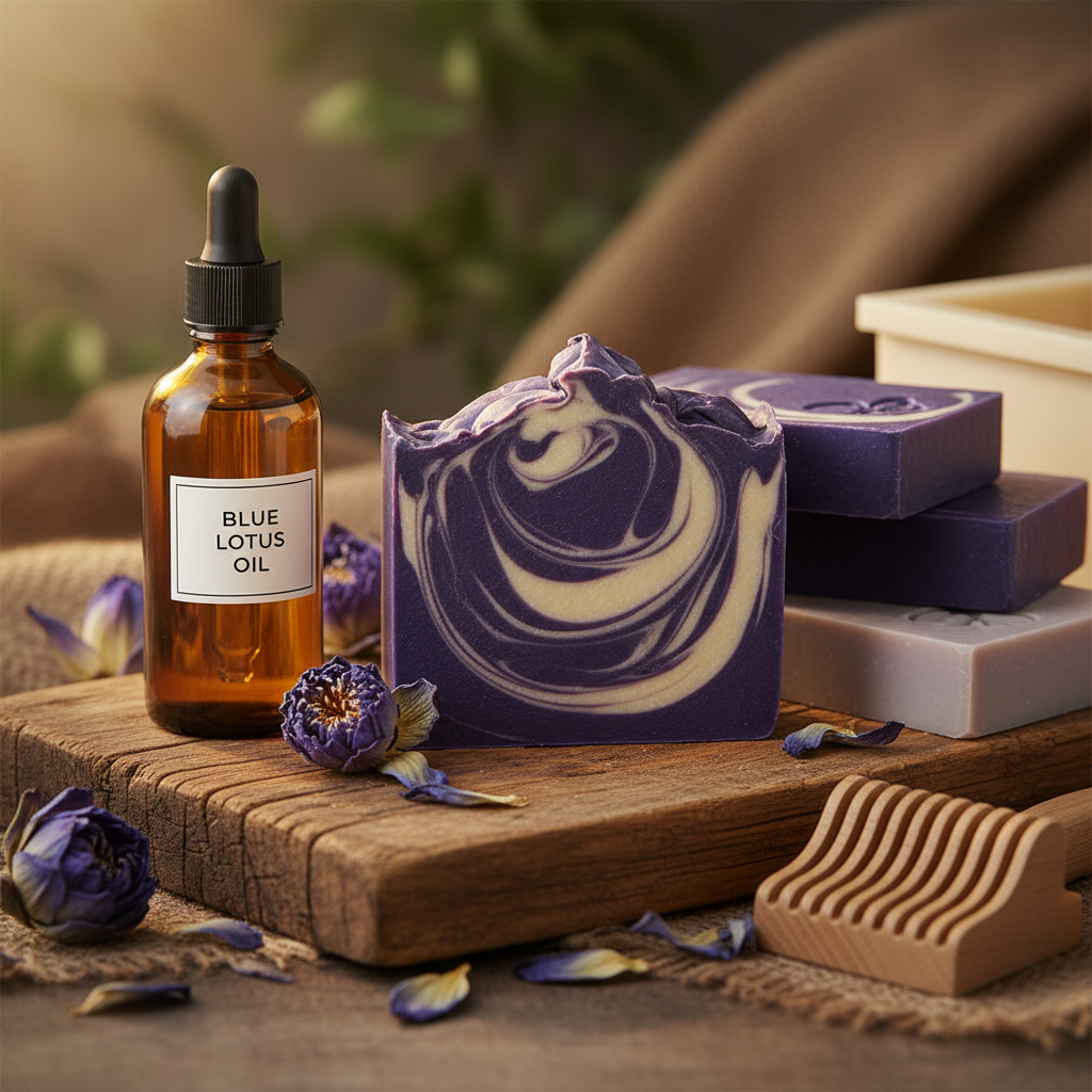 Handmade blue lotus soap with botanical oil